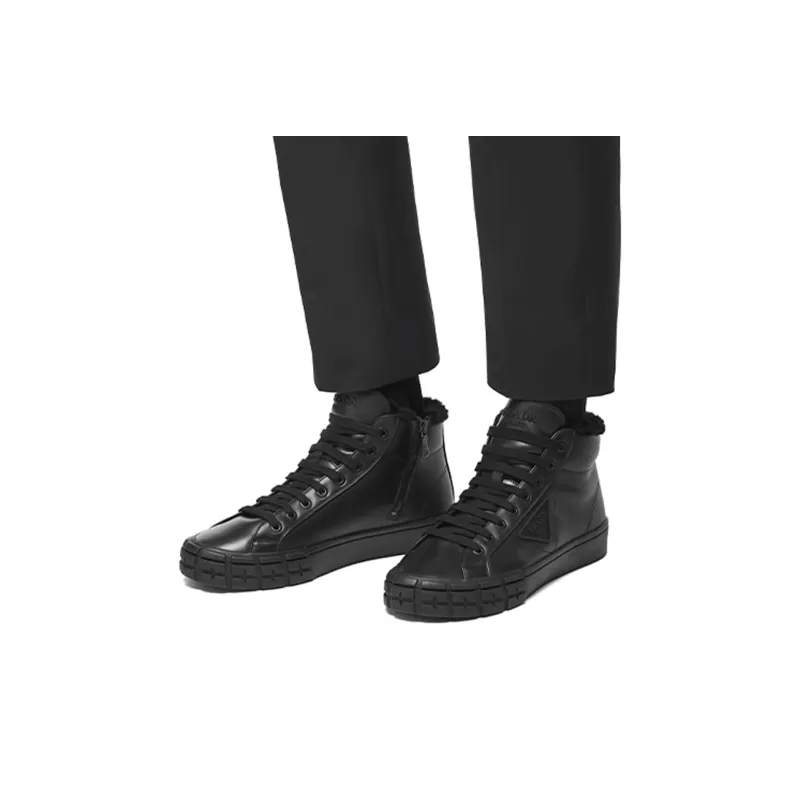 PRADA Cassetta Wheel Skateboard Shoes Men High-Top Black-5