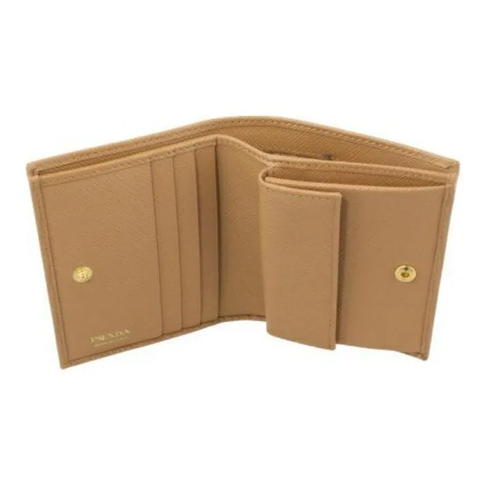 PRADA Leather Wallet Women's Beige-6