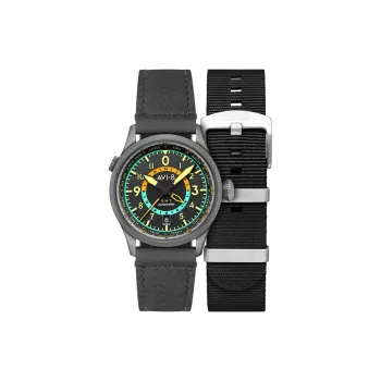 AVI-8 FLYBOY Collection Wrist Watch Automatic Mechanical Movement Genuine Leather Strap Gray Dial Men's Watches