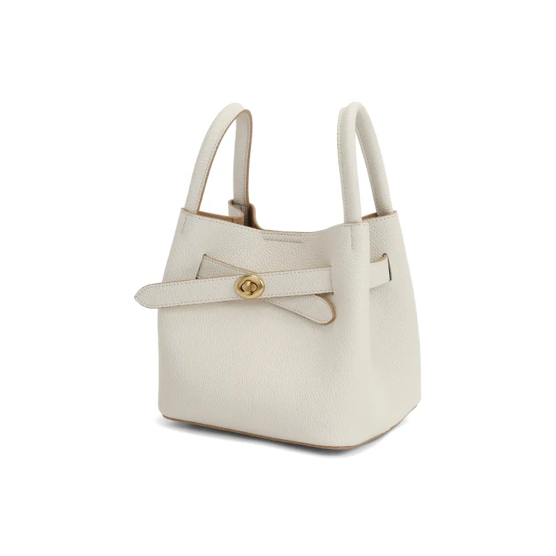 BELLE Artificial Leather Bucket Bag, Handbag, Crossbody Bag Medium Size Women's Gray/Beige-6