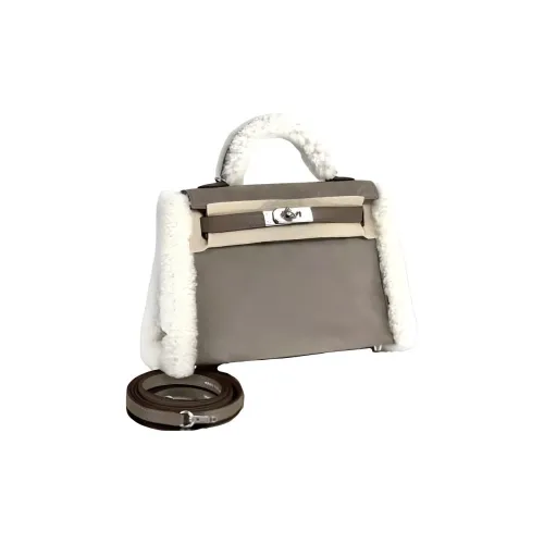 HERMES Grizzly Suede With Swift Calfskin Kelly Crossbody Bag Shoulder Bag Mini Women's Rock Gray With Elephant Gray