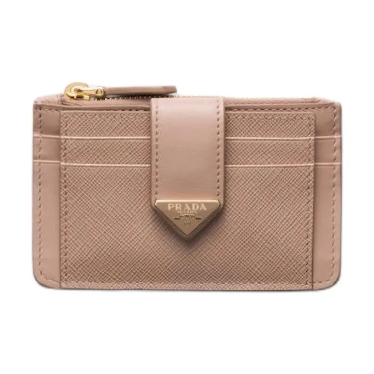 PRADA Saffiano Leather Card Holder Women's Pink-0