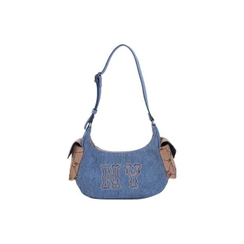 MLB New York Yankees Artificial Leather Shoulder Bag Regular Unisex Indigo & Brown