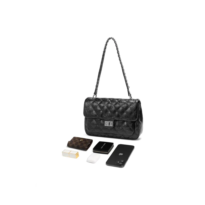 BELLE Artificial Leather Shoulder Bag Medium Size Women's Black-4