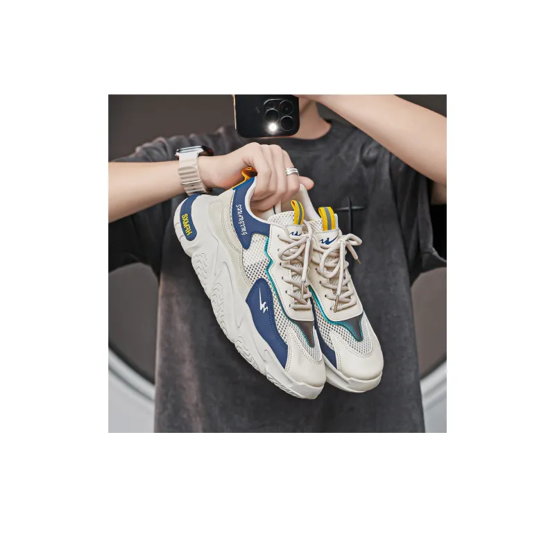 Binary Low Top Chunky Sneakers Men's Beige Blue-5