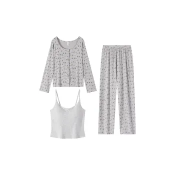 O'MESIK Pajama Set Women's Heather Gray Small Flower