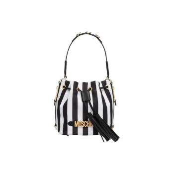 MOSCHINO Cotton Bucket Bags Shoulder Bag Crossbody Bag Handbag Women's Black & White