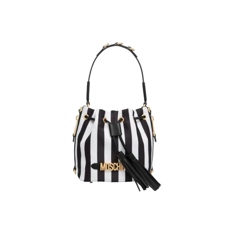 MOSCHINO Cotton Bucket Bags Shoulder Bag Crossbody Bag Handbag Women's Black & White-0