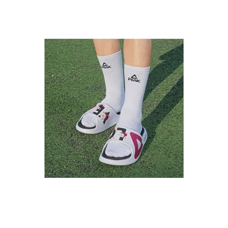 PEAK State Pole Guochuang Slippers Totem Graffiti Slip Resistant Slide Slippers Unisex All White Dark Red-13