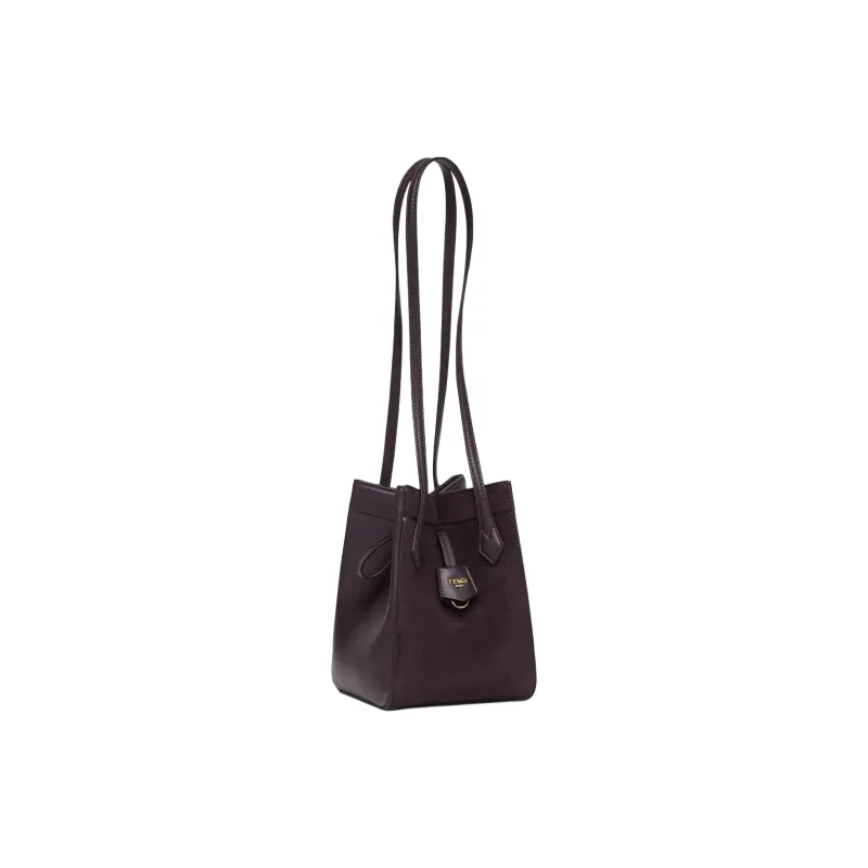 FENDI Suede Patchwork Cow Leather Bucket Bag Handbag Shoulder Bag Mini Women's Purple-1