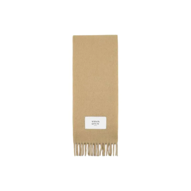 Maison Kitsune Logo Patch Fringed Knit Scarf-1