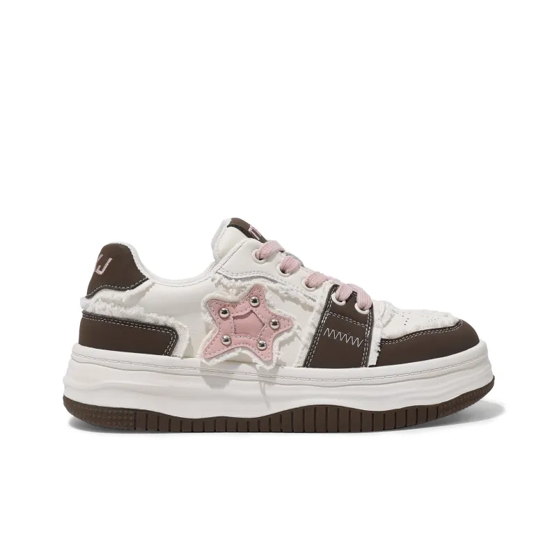 TTKJ Coverage Cushioning Wear Resistant Height Increasing Low Top Skateboard Shoes Women's Pink Brown-1