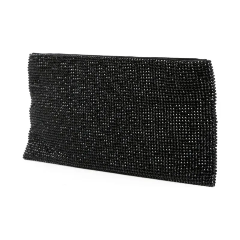 BENEDETTA BRUZZICHES Crystal Panel Satin One Shoulder Crossbody Clutch Women's Black-1