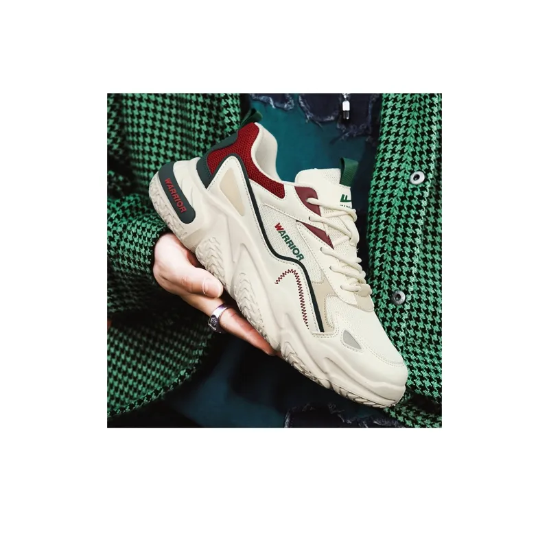 WARRIOR Chunky Sneakers Men Low Top White Gray/Beige Dark Red/Beige Sky Blue-14