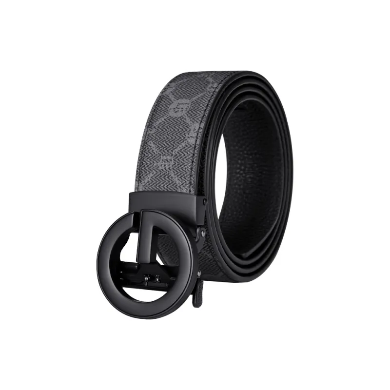 GOLF PVC With Cow Leather Belts Men's Mist Black Gold Width 3.5cm-0