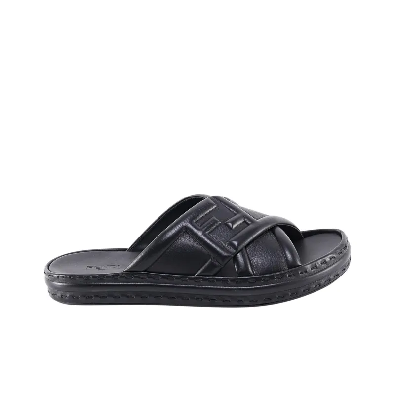 FENDI Crossover Band Sandal Black Embossed Macro Ff Motif-1