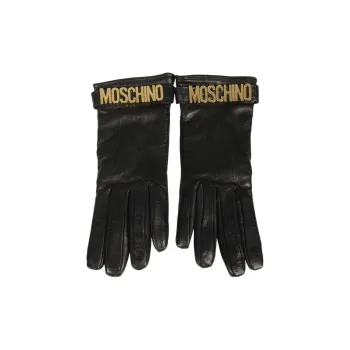 MOSCHINO Leather Gloves Women's Black/Gold