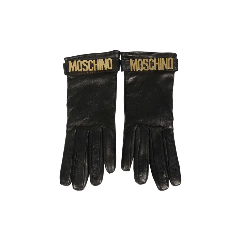 MOSCHINO Leather Gloves Women's Black/Gold-0