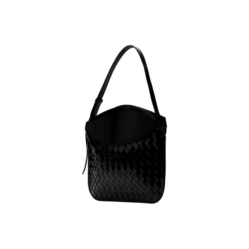 Bottega Veneta FLAP Cow Leather Crescent Bag Pochette Handbag, Shoulder Bag Women's Black-3