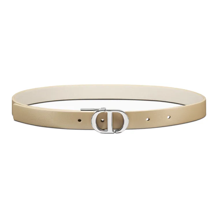 DIOR Buckle Decoration Calfskin Leather Belts Women's Milk White/Beige Width  2CM-1