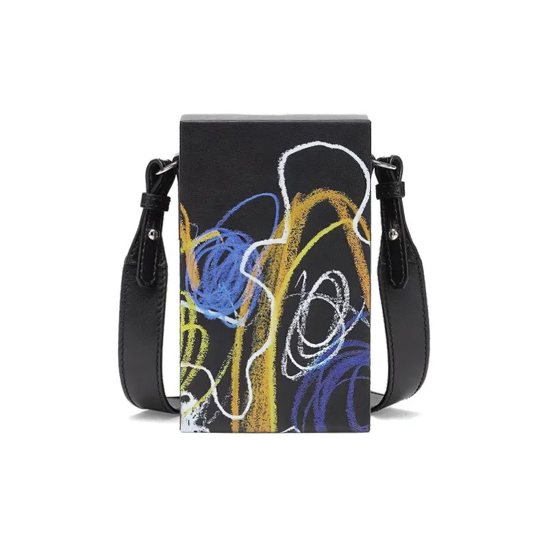 FENDI Leather Box Bag Cell Phone Pouch Shoulder Bag Crossbody Bag Men's Black & Multicolor-3