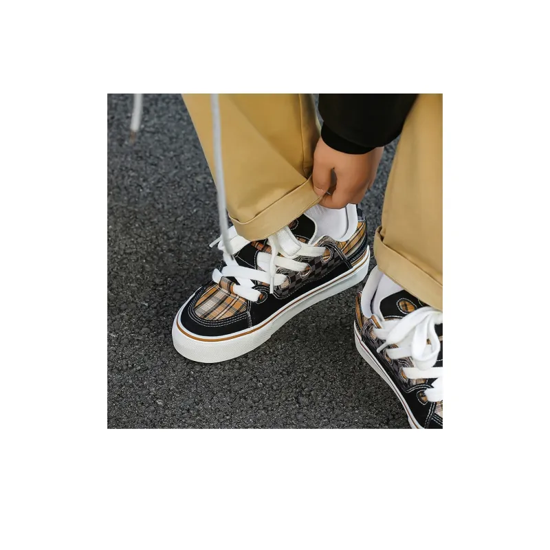Medd Skateboard Shoes Unisex Low Top White Plaid/White Gray/Black-31