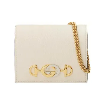 GUCCI Zumi Grained Leather Wallet Handbag With Card Holder Regular Women's White