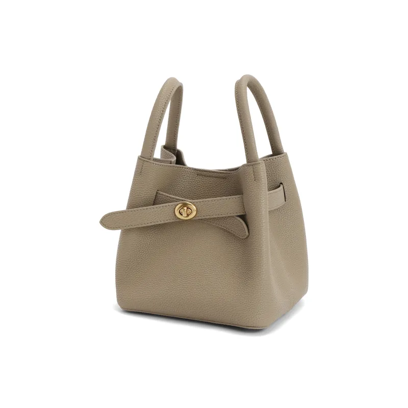 BELLE Artificial Leather Bucket Bag, Handbag, Crossbody Bag Medium Size Women's Gray/Beige-1