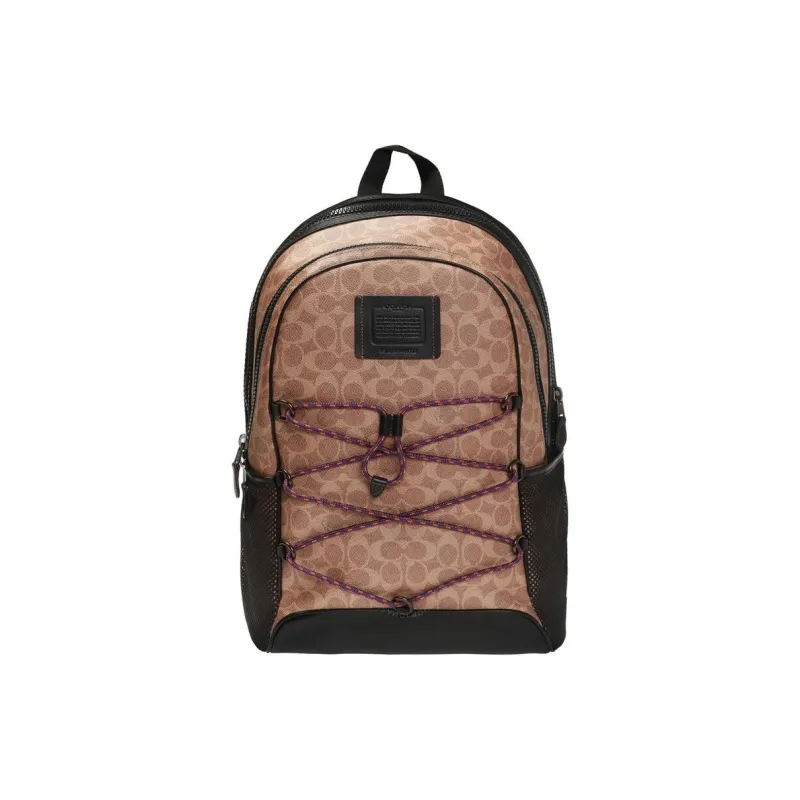 COACH Academy Canvas With Leather Backpack Large Size Men's Monogram Brown-1