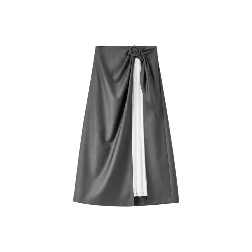 SENTUBILA Casual Long Skirts Women's Gray With White