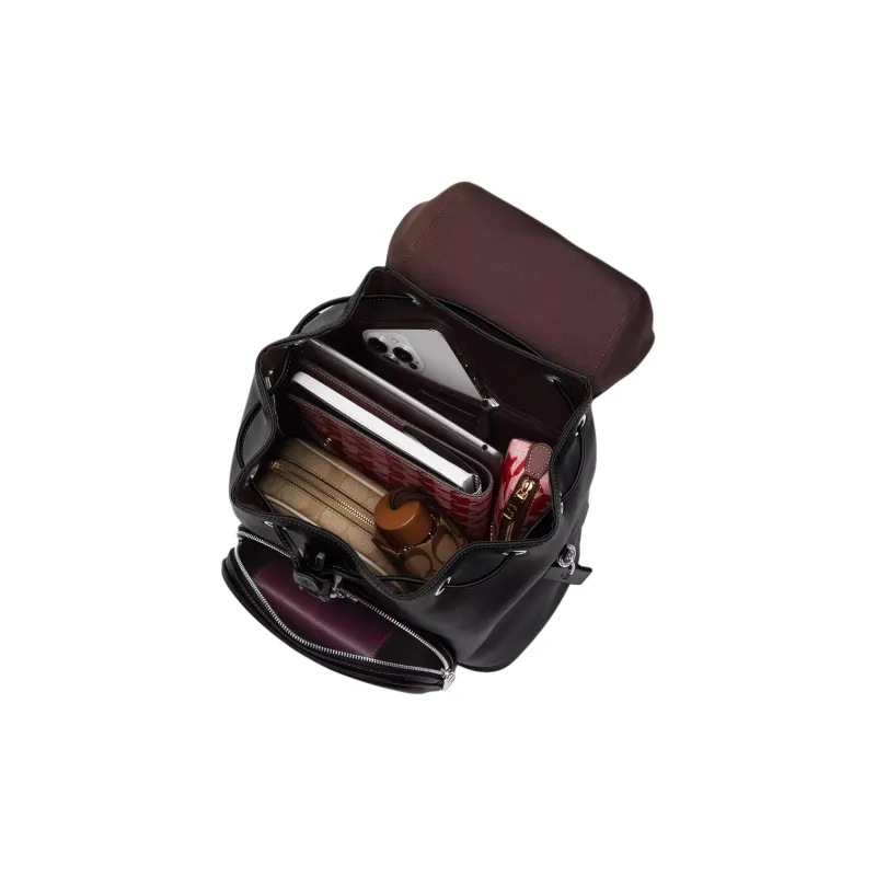COACH Jacquard With Calfskin Backpack Tubas Women's Black & Silver-3