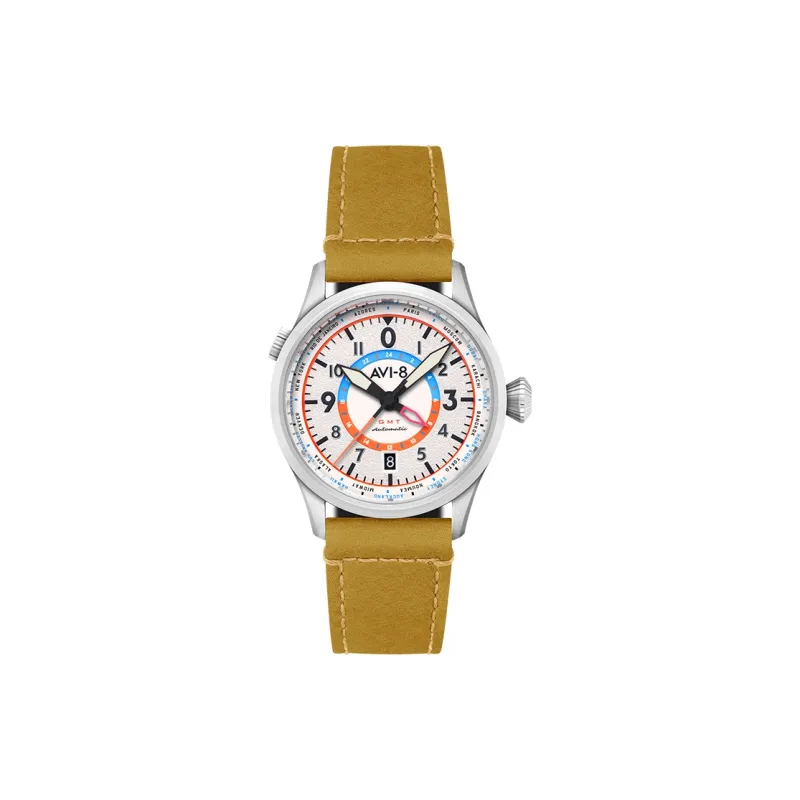 AVI 8 FLYBOY Collection Wrist Watch Automatic Mechanical Movement Genuine Leather Strap White Dial Men's Watches-1