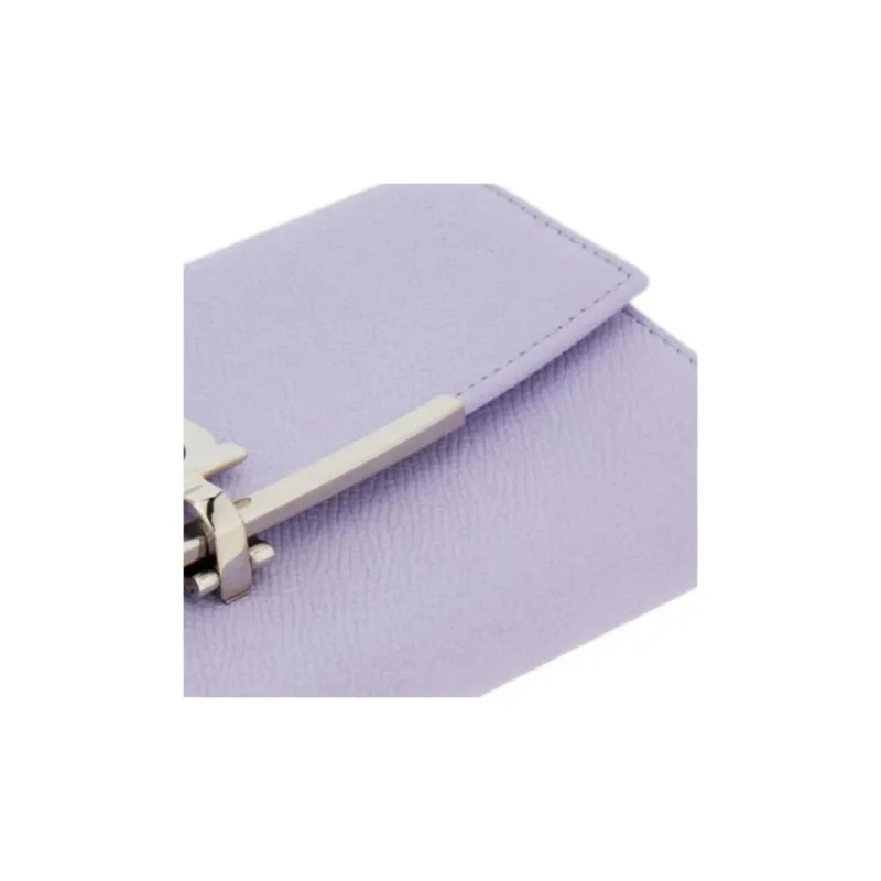 FERRAGAMO Embossed Calfskin Wallet Women's Purple-4