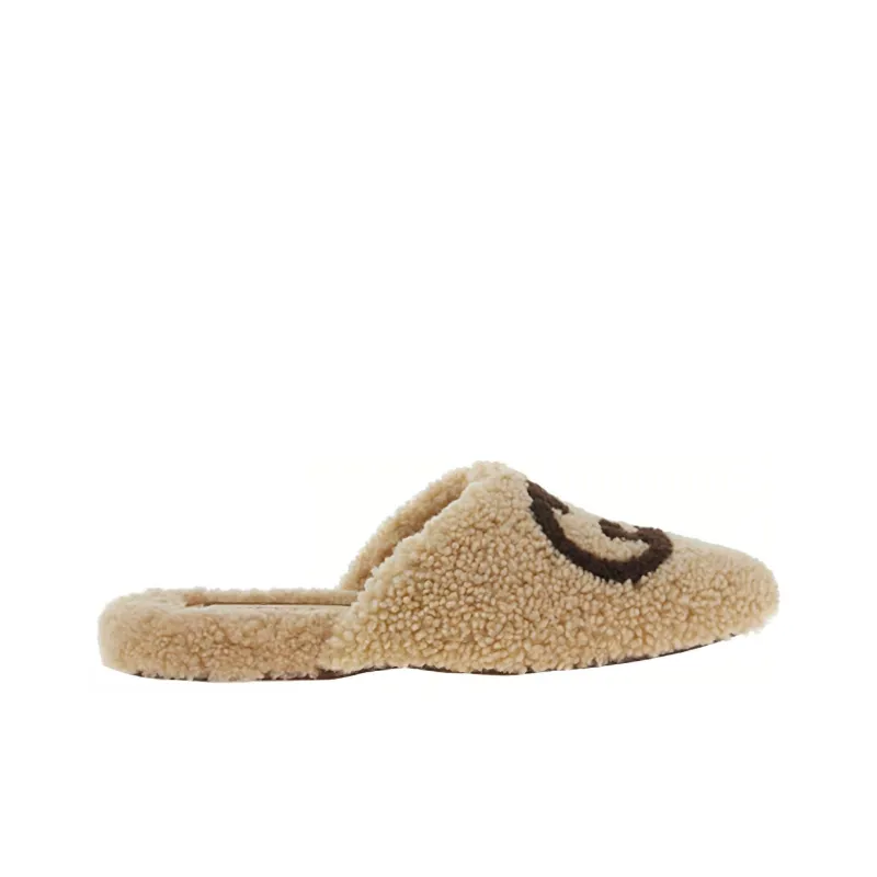GUCCI Interlocking G Slippers Beige Sherling-1
