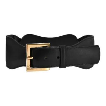 GUCCI Loose Fit Design Pin Buckle Leather Leather Belts Women's Black Width: 7cm