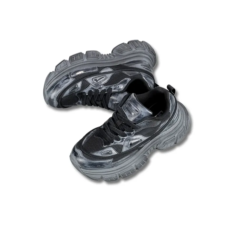 LuzaoT SUPER DRAG Anti Slip Wear Resistant Low Top Chunky Sneakers Unisex Black Gray Matte-2
