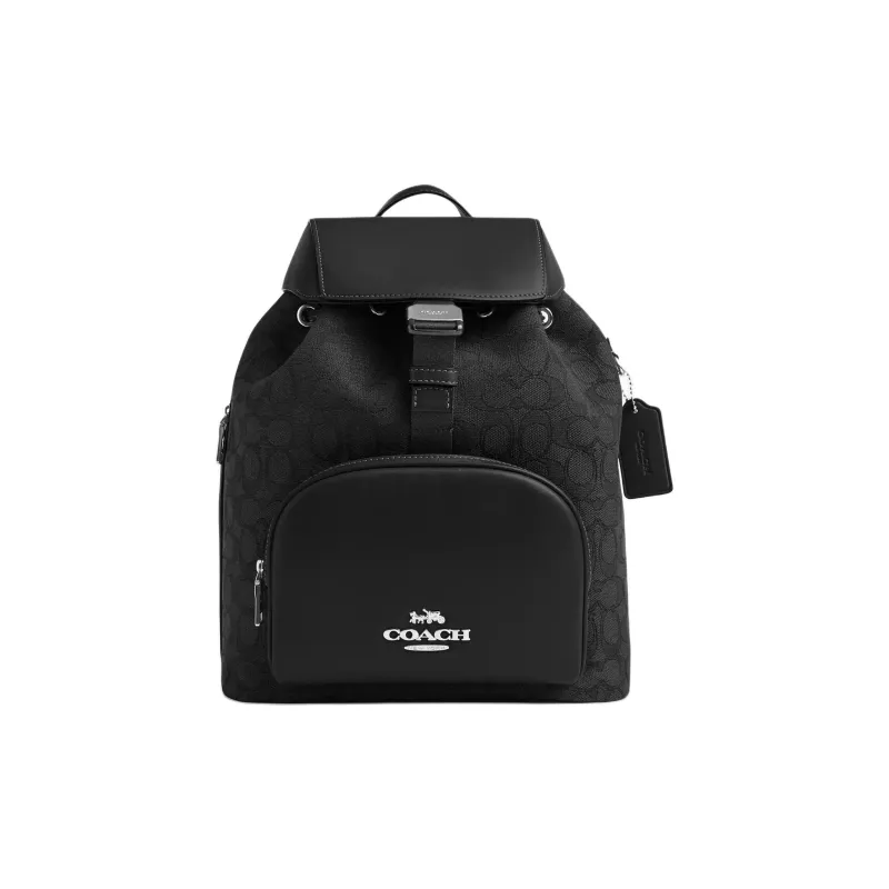 COACH Jacquard With Calfskin Backpack Tubas Women's Black & Silver-0