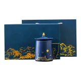 Coarse Pottery Palace of Osmanthus and Palace of Orchids Mug-Moon White+Lunsan Gift Box Shopping Bag (Blue)-Small
