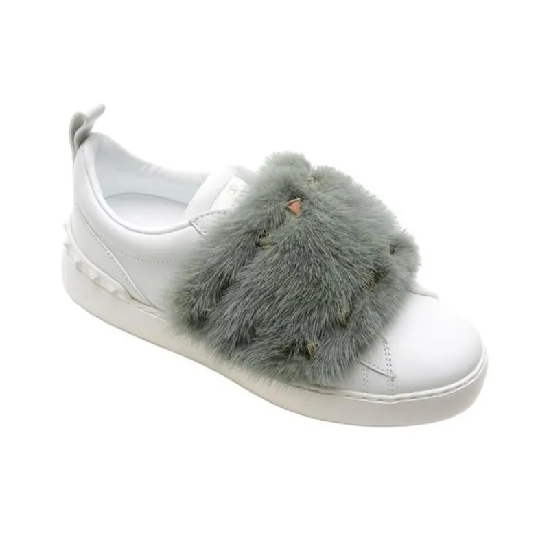 Valentino Rockstud Low Top Skateboard Shoes Women's White-2