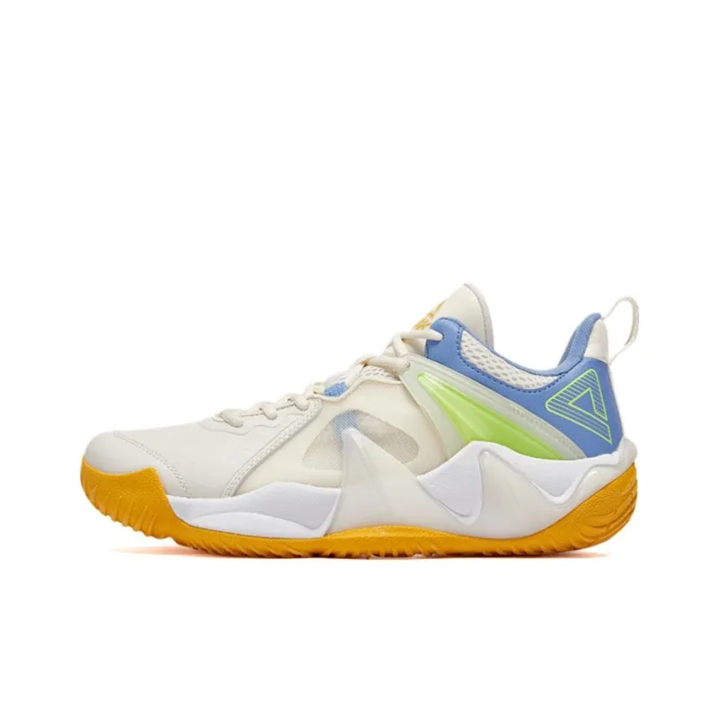 PEAK Slip-Resistant Breathable Low-Top Basketball Shoes Men's Ecru Colorful Blue-0