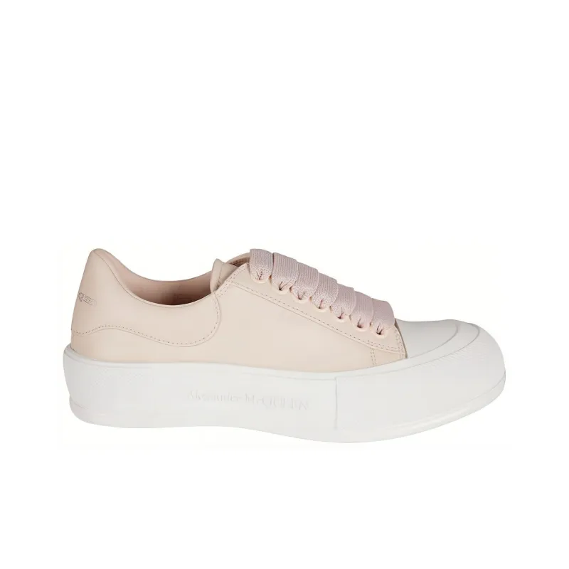 Alexander McQueen Deck Plimsoll Lace Up Sneakers 'Peach White' Women's-1