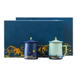 Coarse Pottery Palace of Osmanthus and Pavilion of Orchids Mug-Sapphire Blue+Moon White+Luan Mountain Gift Box with Shopping Bag (Blue)-Large