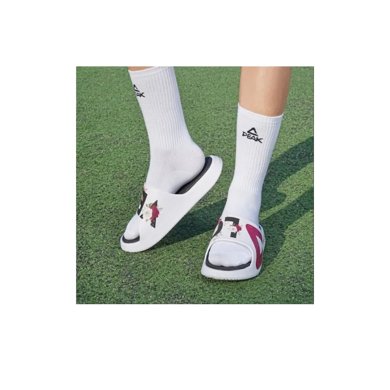 PEAK State Pole Guochuang Slippers Totem Graffiti Slip Resistant Slide Slippers Unisex All White Dark Red-14