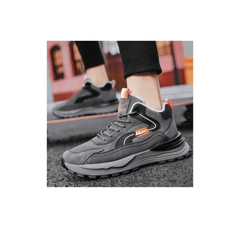 Warrior Cushioning Height Increasing Thermal High Top Casual Shoes Men's Gray Black-3