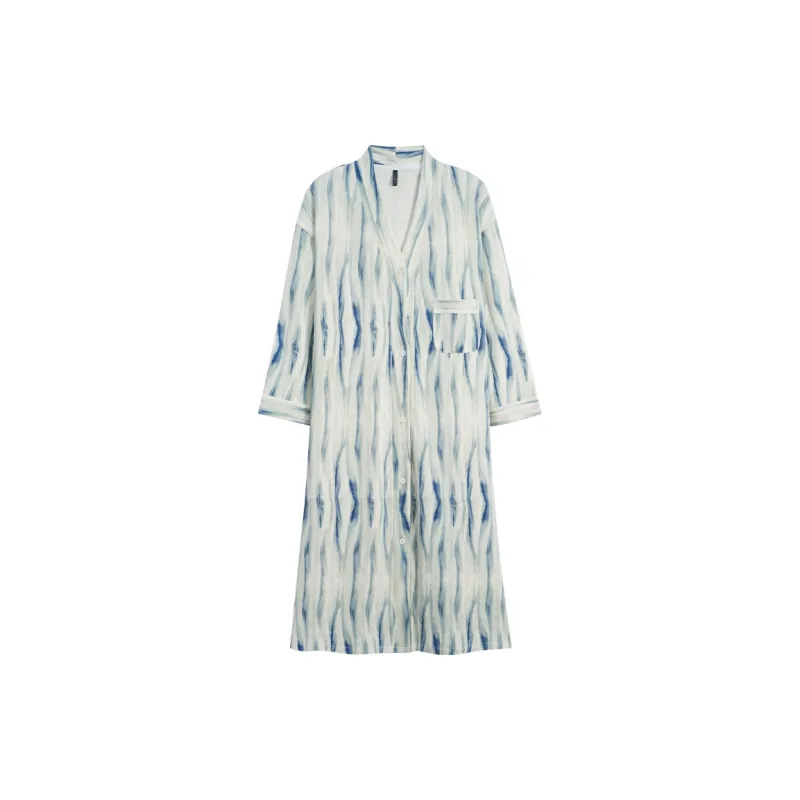 MIIOW Trend Party Series Nightgown Women's Blue White Vertical Stripes-0