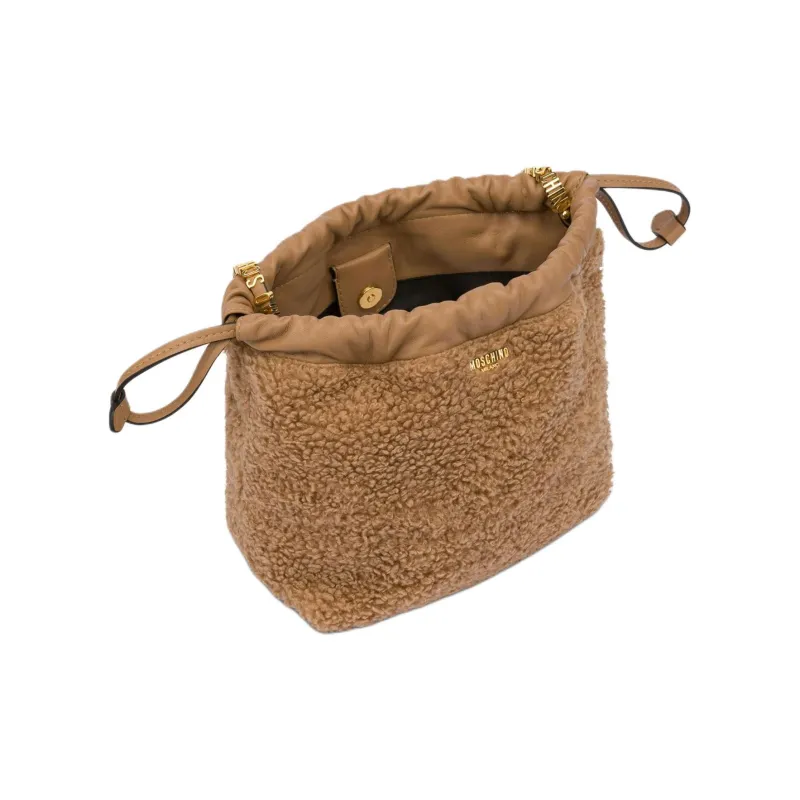 MOSCHINO Faux Shearling Drawstring Shoulder Bag-2