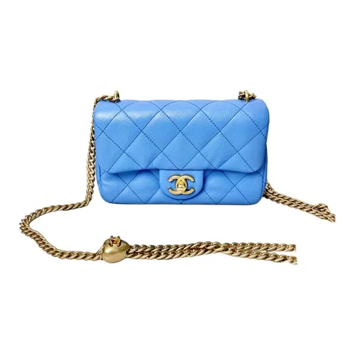 CHANEL Grain Cow Leather Flap Bag, Shoulder Bag, Crossbody Bag Mini Women's Blue