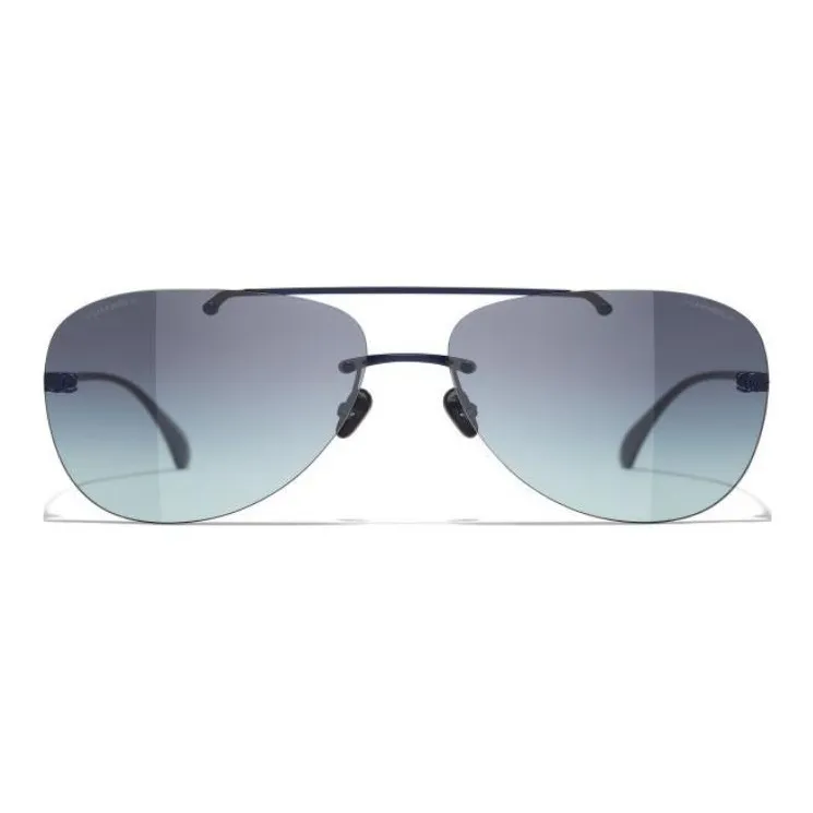 CHANEL Titanium Aviator Sunglasses Unisex Blue-1