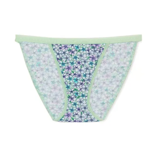 Victoria's Secret Stretch Cotton String Bikini Panty/Mint Cherry Blossoms Underpants Women's 1 Pack Plant Print