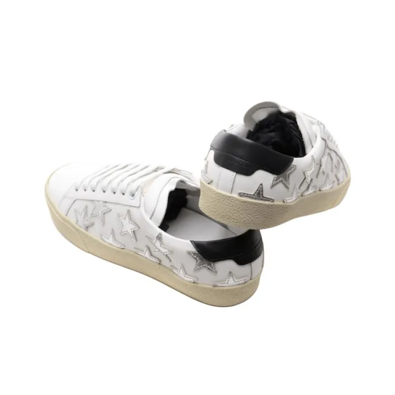 SAINT LAURENT Low Top Skateboard Shoes Women's White Silver-5